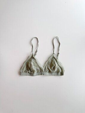 Aritzia TALULA Monterey Green Chantilly Lace Triangle Bralette Bra, Size S